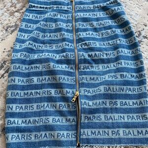 Balmain Paris Logo Denim Pencil Skirt